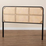 Baxton Studio Bali & Pari Lainer Modern Bohemian Black Finished Bayur Wood and Natural Rattan Queen Size Headboard