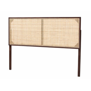 Baxton Studio bali Aurelia Queen Size Headboard - Modern Bohemian Design in Dark Brown Bayur Wood & Rattan Panel CPT10-Dark Natural/Natural Rattan-Headboard Queen