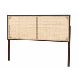 Baxton Studio Bali & Pari Aurelia Modern Bohemian Dark Brown Finished Bayur Wood and Natural Rattan Queen Size Headboard