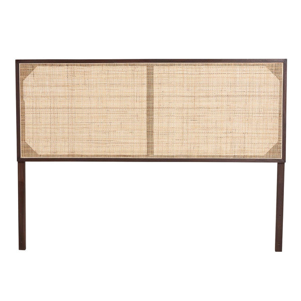 Baxton Studio bali Aurelia Queen Size Headboard - Modern Bohemian Design in Dark Brown Bayur Wood & Rattan Panel CPT10-Dark Natural/Natural Rattan-Headboard Queen