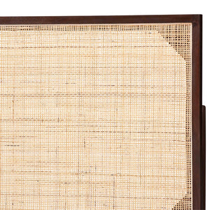 Baxton Studio bali Aurelia Queen Size Headboard - Modern Bohemian Design in Dark Brown Bayur Wood & Rattan Panel CPT10-Dark Natural/Natural Rattan-Headboard Queen