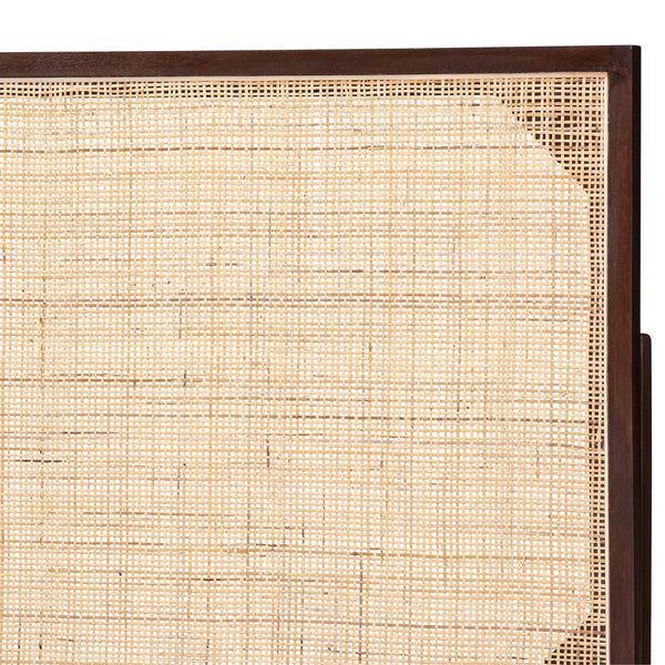 Baxton Studio bali Aurelia Queen Size Headboard - Modern Bohemian Design in Dark Brown Bayur Wood & Rattan Panel CPT10-Dark Natural/Natural Rattan-Headboard Queen