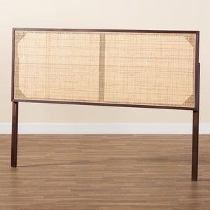 Baxton Studio bali Aurelia Queen Size Headboard - Modern Bohemian Design in Dark Brown Bayur Wood & Rattan Panel CPT10-Dark Natural/Natural Rattan-Headboard Queen