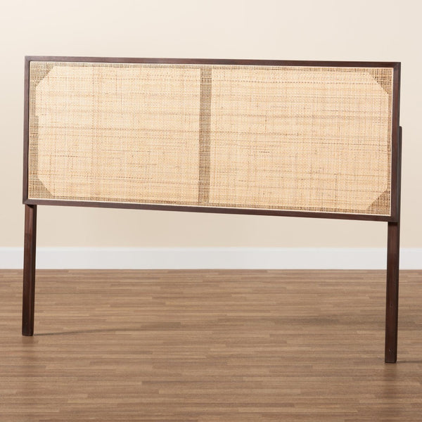 Baxton Studio bali Aurelia Queen Size Headboard - Modern Bohemian Design in Dark Brown Bayur Wood & Rattan Panel CPT10-Dark Natural/Natural Rattan-Headboard Queen