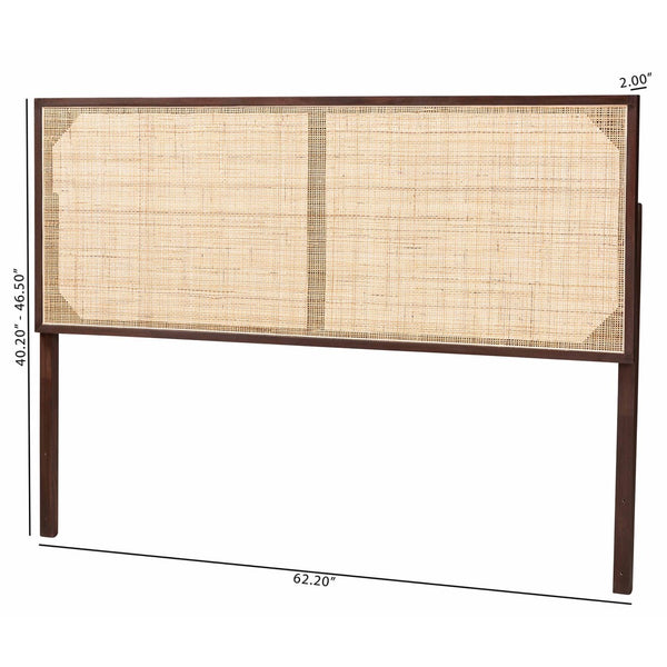 Baxton Studio bali Aurelia Queen Size Headboard - Modern Bohemian Design in Dark Brown Bayur Wood & Rattan Panel CPT10-Dark Natural/Natural Rattan-Headboard Queen