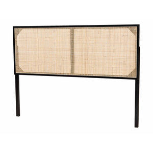 Baxton Studio Bali & Pari Aurelia Modern Bohemian Black Finished Bayur Wood and Natural Rattan Queen Size Headboard