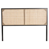 Baxton Studio Bali & Pari Aurelia Modern Bohemian Black Finished Bayur Wood and Natural Rattan Queen Size Headboard