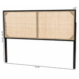 Baxton Studio Bali & Pari Aurelia Modern Bohemian Black Finished Bayur Wood and Natural Rattan Queen Size Headboard