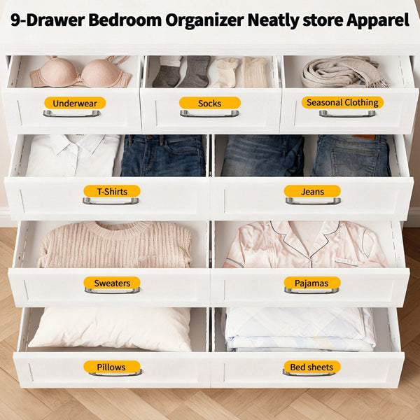 English Elm 7-drawer Steel Dresser Wide Low Profile White Cabinet for Bedroom or Entryway T2398P498868