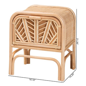 English Elm Bohemian Woven Rattan Nightstand with Geometric Drawer for Organic Bedroom Styling B2750P467734