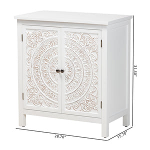 Baxton Studio Baxton Yelena Elegant White Wood 2-Door Storage Cabinet with Classic Design for Home Organization JY23A004-Wooden-Storage Cabinet