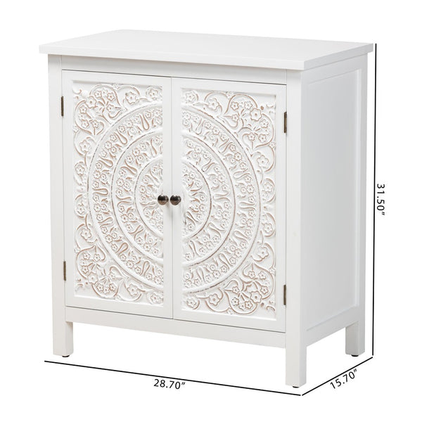Baxton Studio Baxton Yelena Elegant White Wood 2-Door Storage Cabinet with Classic Design for Home Organization JY23A004-Wooden-Storage Cabinet