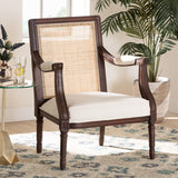 bali & pari Garridan Traditional French Beige Fabric and Dark Brown Finished Wood Accent Chair