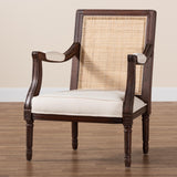 bali & pari Garridan Traditional French Beige Fabric and Dark Brown Finished Wood Accent Chair