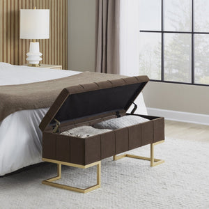 English Elm Storage Bench Button Tufted Velvet Seat Gold Steel Legs Glam Entryway Footboard B202P471511
