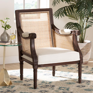 bali & pari Desmond Traditional French Beige Fabric and Dark Brown Finished Wood Accent Chair