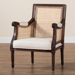 bali & pari Desmond Traditional French Beige Fabric and Dark Brown Finished Wood Accent Chair