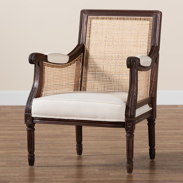 bali & pari Desmond Traditional French Beige Fabric and Dark Brown Finished Wood Accent Chair