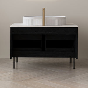 English Elm 36 Inch Floating or Freestanding Bathroom Vanity with Ceramic Sink and Soft Close Drawers W3136S00032