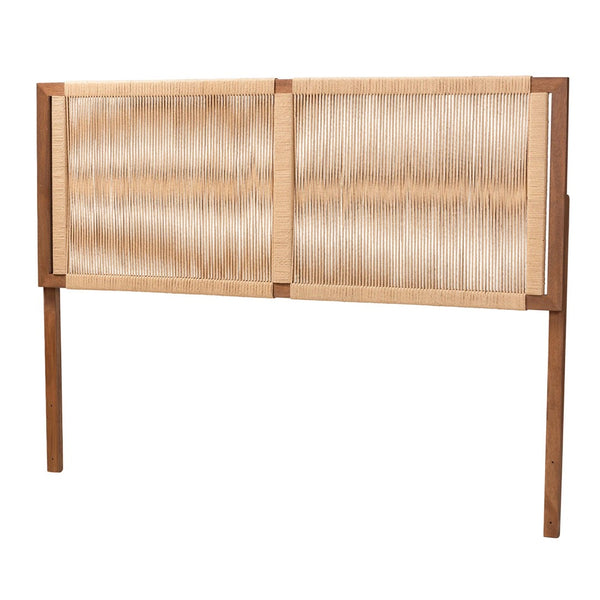 Baxton Studio bali Holitz Modern Bohemian Queen Headboard in Walnut Bayur Wood with Woven Rope Detail, Adjustable Holtiz-Medium tone (NAT02)-Headboard Queen
