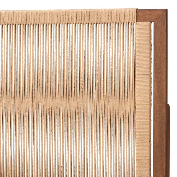 Baxton Studio bali Holitz Modern Bohemian Queen Headboard in Walnut Bayur Wood with Woven Rope Detail, Adjustable Holtiz-Medium tone (NAT02)-Headboard Queen