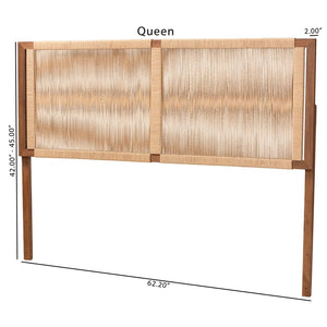 Baxton Studio bali Holitz Modern Bohemian Queen Headboard in Walnut Bayur Wood with Woven Rope Detail, Adjustable Holtiz-Medium tone (NAT02)-Headboard Queen