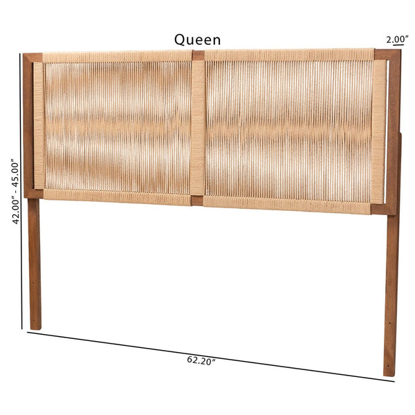 Baxton Studio bali Holitz Modern Bohemian Queen Headboard in Walnut Bayur Wood with Woven Rope Detail, Adjustable Holtiz-Medium tone (NAT02)-Headboard Queen