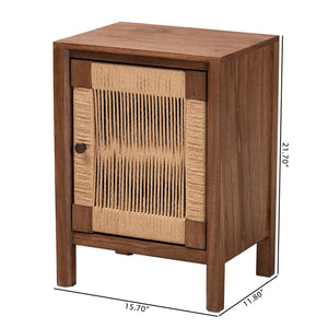 Baxton Studio bali Bali Holitz Modern Bohemian Walnut Brown Bayur Wood Nightstand with Woven Rope Accent Design Holtiz-Medium tone (NAT02)-Nightstand