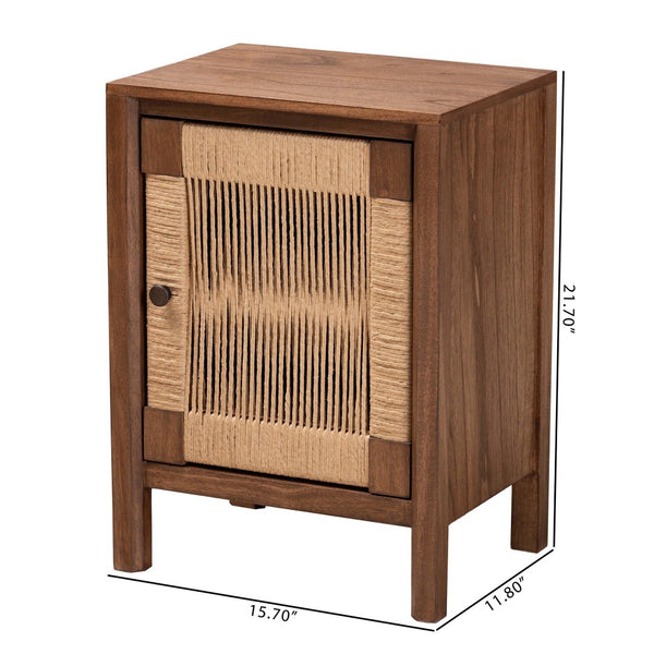 Baxton Studio bali Bali Holitz Modern Bohemian Walnut Brown Bayur Wood Nightstand with Woven Rope Accent Design Holtiz-Medium tone (NAT02)-Nightstand