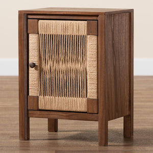 Baxton Studio bali Bali Holitz Modern Bohemian Walnut Brown Bayur Wood Nightstand with Woven Rope Accent Design Holtiz-Medium tone (NAT02)-Nightstand