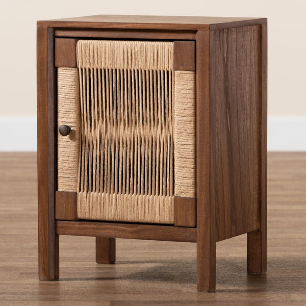 Baxton Studio bali Bali Holitz Modern Bohemian Walnut Brown Bayur Wood Nightstand with Woven Rope Accent Design Holtiz-Medium tone (NAT02)-Nightstand