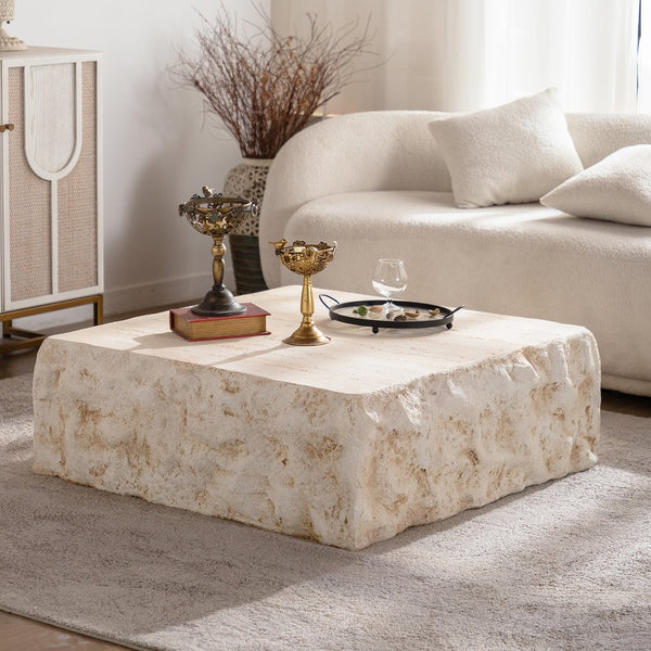 English Elm Mgo Mid-Century Round Coffee Table With Faux Stone Finish - Stylish, Durable & No Assembly Needed! W3081P344023