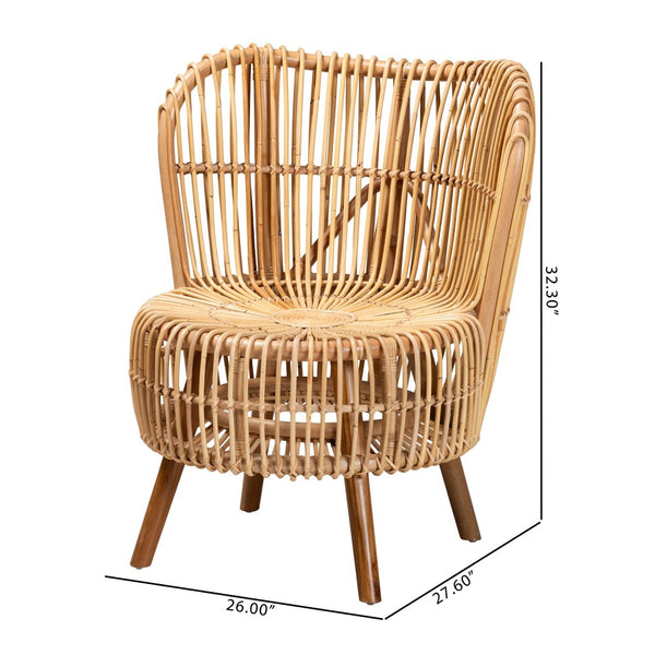 Baxton Studio bali Nagoya Lounge Chair - Handcrafted Bohemian Rattan Seat with Teak Legs for Relaxed Comfort Nagoya-Medium-Rattan-Lounge Chair