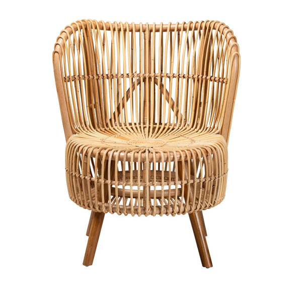 Baxton Studio bali Nagoya Lounge Chair - Handcrafted Bohemian Rattan Seat with Teak Legs for Relaxed Comfort Nagoya-Medium-Rattan-Lounge Chair