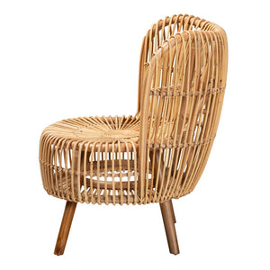 Baxton Studio bali Nagoya Lounge Chair - Handcrafted Bohemian Rattan Seat with Teak Legs for Relaxed Comfort Nagoya-Medium-Rattan-Lounge Chair