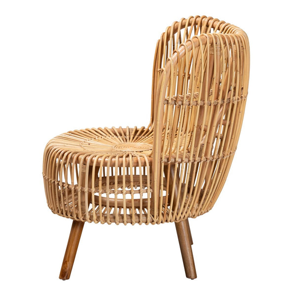 Baxton Studio bali Nagoya Lounge Chair - Handcrafted Bohemian Rattan Seat with Teak Legs for Relaxed Comfort Nagoya-Medium-Rattan-Lounge Chair