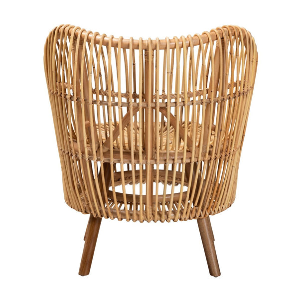 Baxton Studio bali Nagoya Lounge Chair - Handcrafted Bohemian Rattan Seat with Teak Legs for Relaxed Comfort Nagoya-Medium-Rattan-Lounge Chair