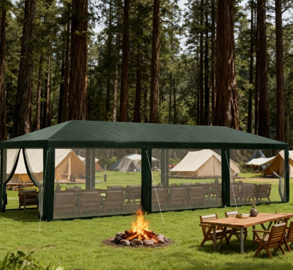 English Elm Versatile Cathedral Roof Party Canopy Steel Frame Uv Shade Tent with Mesh Sidewalls T3971P425542