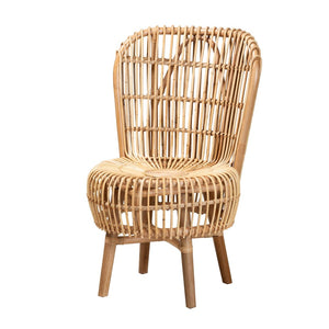 Baxton Studio bali Bali Nagoya Tall Lounge Chair - Handcrafted Rattan with Teak Legs for Modern Bohemian Style Home Nagoya-Small-Rattan-Lounge Chair