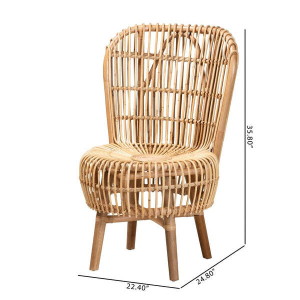 Baxton Studio bali Bali Nagoya Tall Lounge Chair - Handcrafted Rattan with Teak Legs for Modern Bohemian Style Home Nagoya-Small-Rattan-Lounge Chair