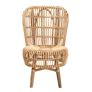 Baxton Studio bali Bali Nagoya Tall Lounge Chair - Handcrafted Rattan with Teak Legs for Modern Bohemian Style Home Nagoya-Small-Rattan-Lounge Chair