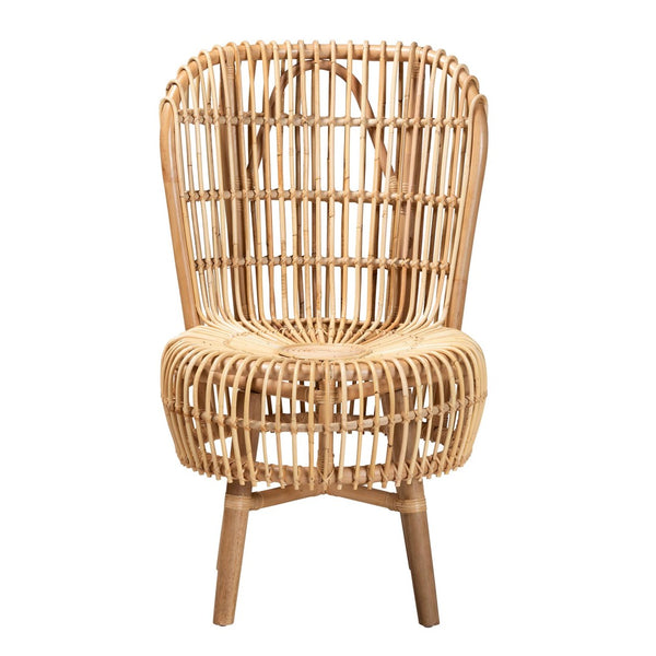 Baxton Studio bali Bali Nagoya Tall Lounge Chair - Handcrafted Rattan with Teak Legs for Modern Bohemian Style Home Nagoya-Small-Rattan-Lounge Chair