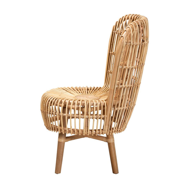 Baxton Studio bali Bali Nagoya Tall Lounge Chair - Handcrafted Rattan with Teak Legs for Modern Bohemian Style Home Nagoya-Small-Rattan-Lounge Chair