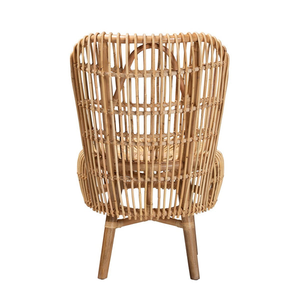 Baxton Studio bali Bali Nagoya Tall Lounge Chair - Handcrafted Rattan with Teak Legs for Modern Bohemian Style Home Nagoya-Small-Rattan-Lounge Chair