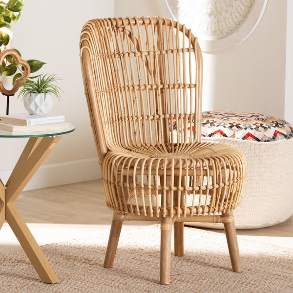 Baxton Studio bali Bali Nagoya Tall Lounge Chair - Handcrafted Rattan with Teak Legs for Modern Bohemian Style Home Nagoya-Small-Rattan-Lounge Chair