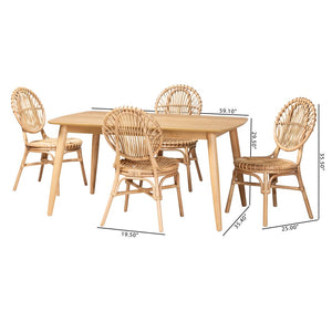 Baxton Studio Baxton Studio Iris 5-Piece Rattan Dining Set - Modern Bohemian Style for Cozy Gatherings & Comfort KYG016C-Natural-5PC Dining Set