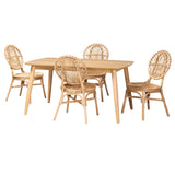 Iris Modern Bohemian Natural Brown Rattan 5-Piece Dining Set