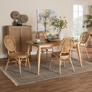 Baxton Studio Baxton Studio Iris 5-Piece Rattan Dining Set - Modern Bohemian Style for Cozy Gatherings & Comfort KYG016C-Natural-5PC Dining Set
