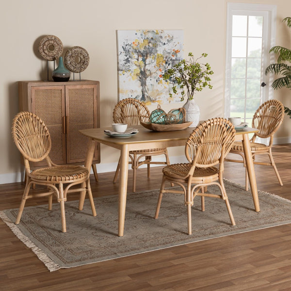 Baxton Studio Baxton Studio Iris 5-Piece Rattan Dining Set - Modern Bohemian Style for Cozy Gatherings & Comfort KYG016C-Natural-5PC Dining Set