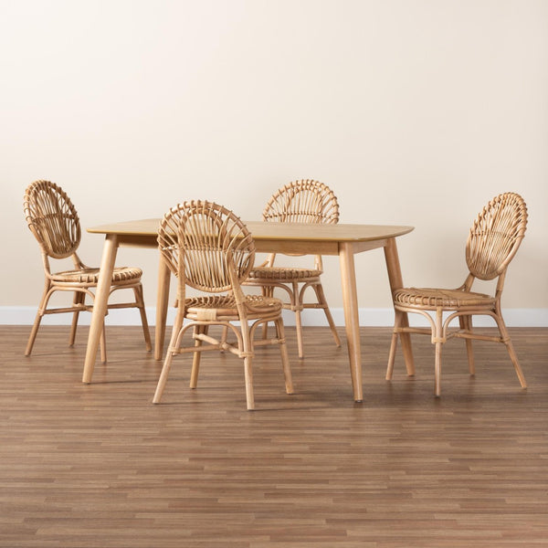 Baxton Studio Baxton Studio Iris 5-Piece Rattan Dining Set - Modern Bohemian Style for Cozy Gatherings & Comfort KYG016C-Natural-5PC Dining Set